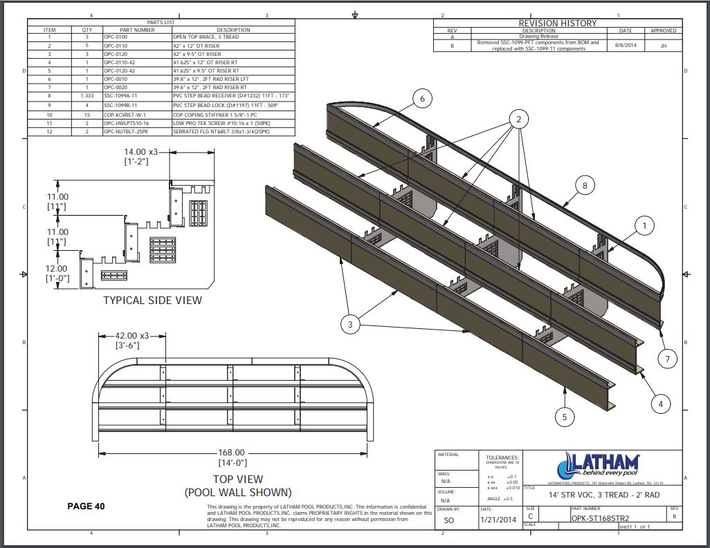 14' Straight Step Polymer 2'R 3-Tread